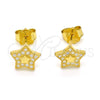 Sterling Silver Stud Earring, Star Design, with White Micro Pave, Polished, Golden Finish, 02.292.0013.1