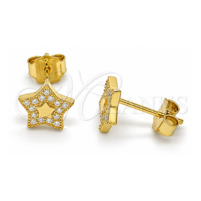 Sterling Silver Stud Earring, Star Design, with White Micro Pave, Polished, Golden Finish, 02.292.0013.1