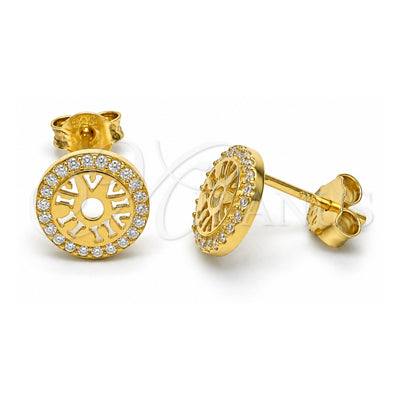 Sterling Silver Stud Earring, with White Micro Pave, Polished, Golden Finish, 02.292.0005.1