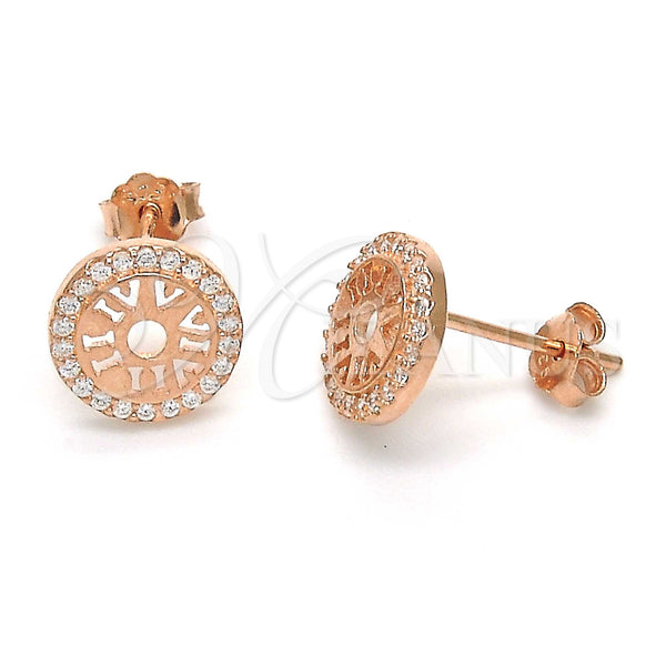 Sterling Silver Ring — Stud Earring with White Micro Pave Polished Rose — main product view — SKU 123303 | Plata 925 anillo — Stud Earring with blanco Micro Pave pulido Rose — SKU 123303
