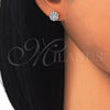 Sterling Silver Stud Earring, Flower Design, with White Cubic Zirconia, Polished, Rose Gold Finish, 02.186.0021.1