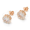 Sterling Silver Stud Earring, Flower Design, with White Cubic Zirconia, Polished, Rose Gold Finish, 02.186.0021.1