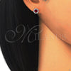 Sterling Silver Stud Earring, Flower Design, with Garnet and White Cubic Zirconia, Polished, Rose Gold Finish, 02.186.0021.2
