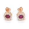 Sterling Silver Stud Earring, Flower Design, with Garnet and White Cubic Zirconia, Polished, Rose Gold Finish, 02.186.0021.2