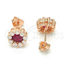 Sterling Silver Stud Earring, Flower Design, with Garnet and White Cubic Zirconia, Polished, Rose Gold Finish, 02.186.0021.2