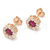 Sterling Silver Stud Earring, Flower Design, with Garnet and White Cubic Zirconia, Polished, Rose Gold Finish, 02.186.0021.2