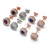 Sterling Silver Stud Earring, Flower Design, with Garnet and White Cubic Zirconia, Polished, Rose Gold Finish, 02.186.0021.2