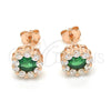 Sterling Silver Stud Earring, Flower Design, with Green and White Cubic Zirconia, Polished, Rose Gold Finish, 02.186.0021.4