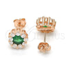 Sterling Silver Stud Earring, Flower Design, with Green and White Cubic Zirconia, Polished, Rose Gold Finish, 02.186.0021.4