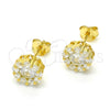 Sterling Silver Stud Earring, Flower Design, with White Cubic Zirconia, Polished, Golden Finish, 02.186.0021.5