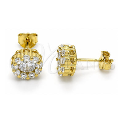 Sterling Silver Stud Earring, Flower Design, with White Cubic Zirconia, Polished, Golden Finish, 02.186.0021.5