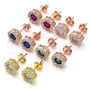 Sterling Silver Stud Earring, Flower Design, with White Cubic Zirconia, Polished, Golden Finish, 02.186.0021.5