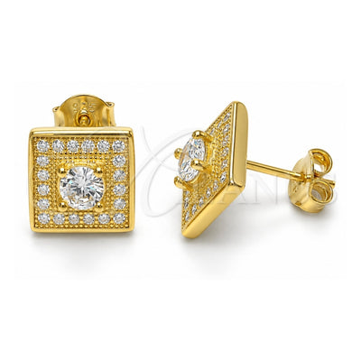 Sterling Silver Stud Earring, with White Cubic Zirconia, Polished, Golden Finish, 02.186.0023.2