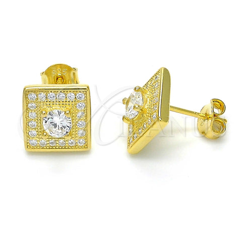 Sterling Silver Stud Earring, with White Cubic Zirconia, Polished, Golden Finish, 02.186.0023.2