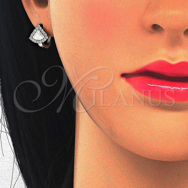 Sterling Silver Hoop Earrings — Huggie Hoop with White Cubic Zirconia Polished 02. — alternate product view — SKU 123345 | Plata 925 aretes de aro — Huggie Hoop with blanco Cubic Zirconia pulido 02. — SKU 123345