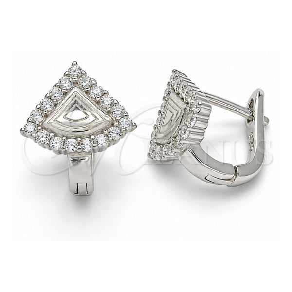 Sterling Silver Huggie Hoop, with White Cubic Zirconia, Polished, Rhodium Finish, 02.186.0066.12