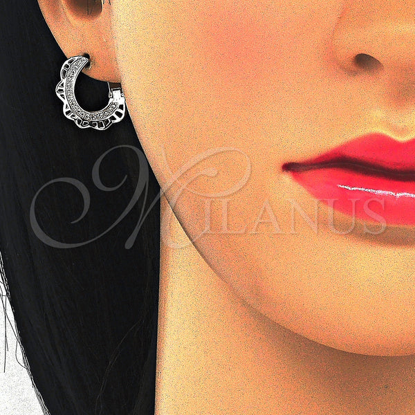 Sterling Silver Hoop Earrings — Huggie Hoop with White Micro Pave Polished 02. — alternate product view — SKU 123347 | Plata 925 aretes de aro — Huggie Hoop with blanco Micro Pave pulido 02. — SKU 123347