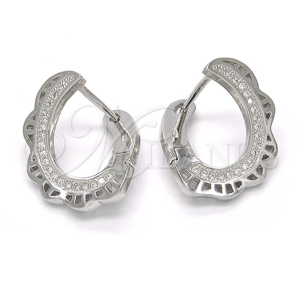 Sterling Silver Hoop Earrings — Huggie Hoop with White Micro Pave Polished 02. — main product view — SKU 123347 | Plata 925 aretes de aro — Huggie Hoop with blanco Micro Pave pulido 02. — SKU 123347