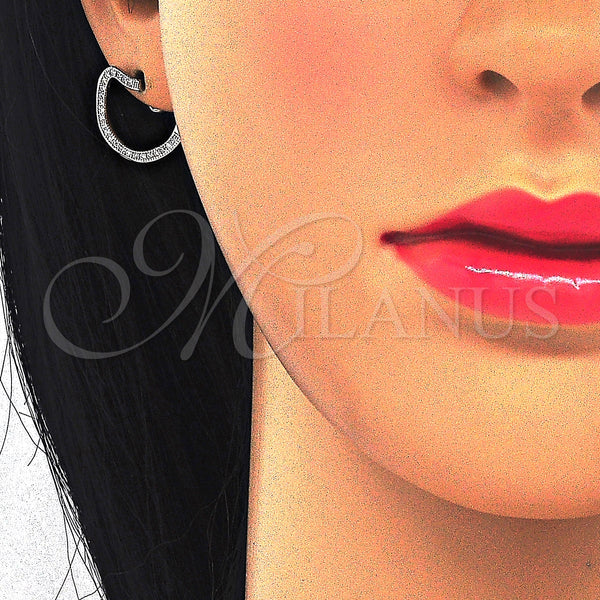 Sterling Silver Hoop Earrings — Huggie Hoop with White Micro Pave Polished 02. — alternate product view — SKU 123348 | Plata 925 aretes de aro — Huggie Hoop with blanco Micro Pave pulido 02. — SKU 123348