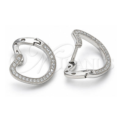 Sterling Silver Huggie Hoop, with White Micro Pave, Polished, Rhodium Finish, 02.186.0069.15
