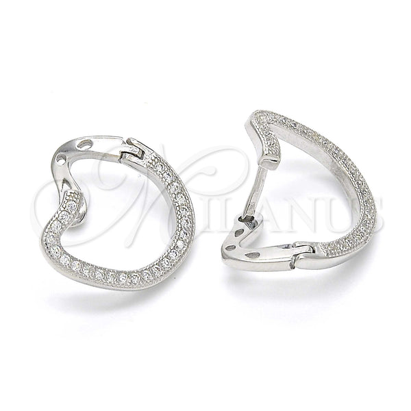 Sterling Silver Hoop Earrings — Huggie Hoop with White Micro Pave Polished 02. — main product view — SKU 123348 | Plata 925 aretes de aro — Huggie Hoop with blanco Micro Pave pulido 02. — SKU 123348