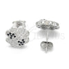 Sterling Silver Stud Earring, with Black and White Micro Pave, Polished, Rhodium Finish, 02.186.0073