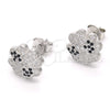 Sterling Silver Stud Earring, with Black and White Micro Pave, Polished, Rhodium Finish, 02.186.0073