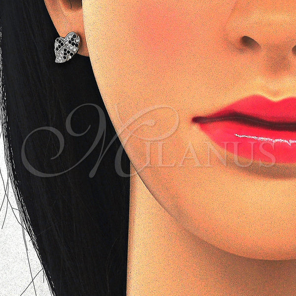 Sterling Silver Ring — Stud Earring Heart Design with Black and White — alternate product view — SKU 123354 | Plata 925 anillo — Stud Earring corazón diseño with negro and blanco — SKU 123354