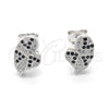 Sterling Silver Stud Earring, Heart Design, with Black and White Micro Pave, Polished, Rhodium Finish, 02.186.0074