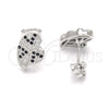 Sterling Silver Stud Earring, Heart Design, with Black and White Micro Pave, Polished, Rhodium Finish, 02.186.0074