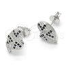 Sterling Silver Stud Earring, Heart Design, with Black and White Micro Pave, Polished, Rhodium Finish, 02.186.0074