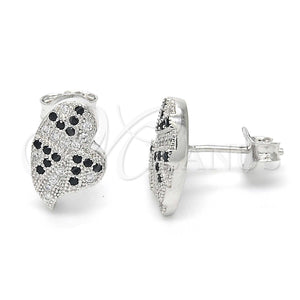 Sterling Silver Ring — Stud Earring Heart Design with Black and White — main product view — SKU 123354 | Plata 925 anillo — Stud Earring corazón diseño with negro and blanco — SKU 123354