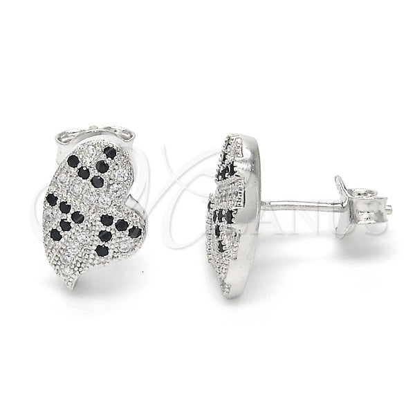 Sterling Silver Ring — Stud Earring Heart Design with Black and White — main product view — SKU 123354 | Plata 925 anillo — Stud Earring corazón diseño with negro and blanco — SKU 123354