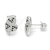 Sterling Silver Stud Earring, Heart Design, with Black and White Micro Pave, Polished, Rhodium Finish, 02.186.0074