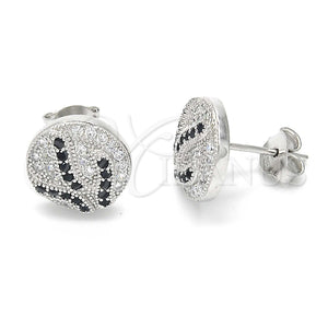 Sterling Silver Ring — Stud Earring with Black and White Micro Pave — main product view — SKU 123355 | Plata 925 anillo — Stud Earring with negro and blanco Micro Pave — SKU 123355