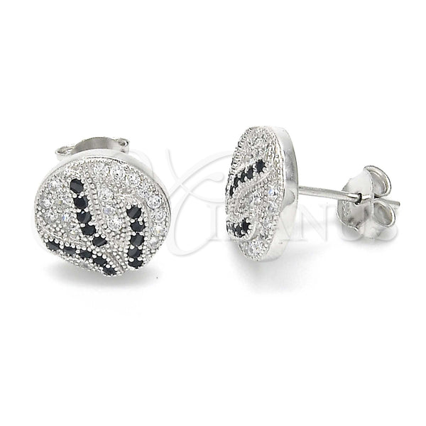 Sterling Silver Ring — Stud Earring with Black and White Micro Pave — main product view — SKU 123355 | Plata 925 anillo — Stud Earring with negro and blanco Micro Pave — SKU 123355
