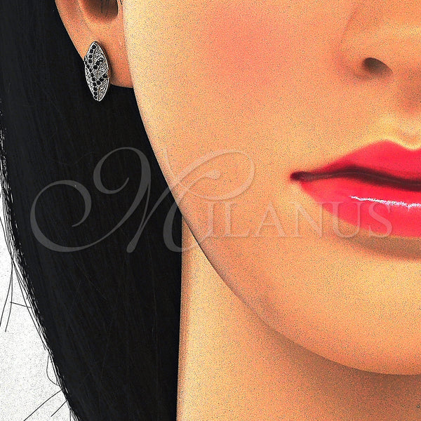 Sterling Silver Ring — Stud Earring with Black and White Micro Pave — alternate product view — SKU 123356 | Plata 925 anillo — Stud Earring with negro and blanco Micro Pave — SKU 123356
