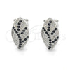 Sterling Silver Stud Earring, with Black and White Micro Pave, Polished, Rhodium Finish, 02.186.0076