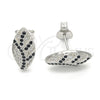 Sterling Silver Stud Earring, with Black and White Micro Pave, Polished, Rhodium Finish, 02.186.0076