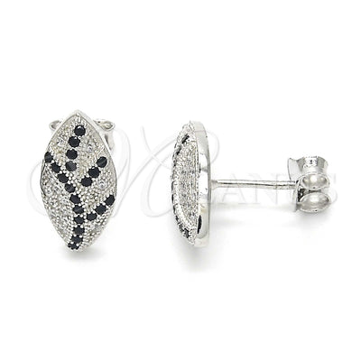 Sterling Silver Stud Earring, with Black and White Micro Pave, Polished, Rhodium Finish, 02.186.0076 for wholesale, main product view