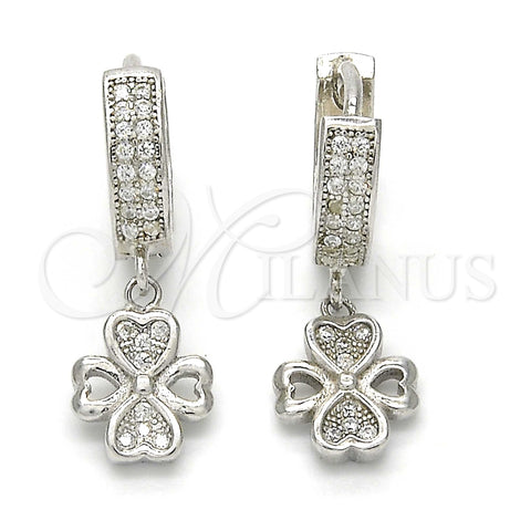 Sterling Silver Dangle Earring, with White Micro Pave, Polished, Rhodium Finish, 02.186.0079