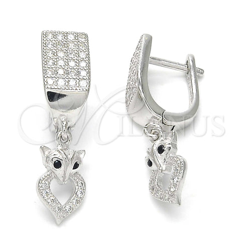 Sterling Silver Dangle Earring, with Black and White Micro Pave, Polished, Rhodium Finish, 02.186.0080