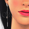 Sterling Silver Long Earring, with White Cubic Zirconia, Polished, Rhodium Finish, 02.186.0084