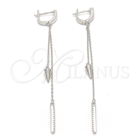 Sterling Silver Long Earring, with White Cubic Zirconia, Polished, Rhodium Finish, 02.186.0084