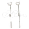 Sterling Silver Long Earring, with White Cubic Zirconia, Polished, Rhodium Finish, 02.186.0084