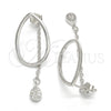 Sterling Silver Stud Earring, Teardrop Design, with White Micro Pave, Polished, Rhodium Finish, 02.186.0085