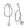 Sterling Silver Stud Earring, Teardrop Design, with White Micro Pave, Polished, Rhodium Finish, 02.186.0085