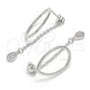 Sterling Silver Stud Earring, Teardrop Design, with White Micro Pave, Polished, Rhodium Finish, 02.186.0085