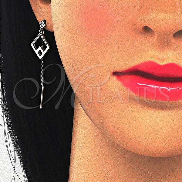 Sterling Silver Ring — Long Earring with White Micro Pave Polished 02. — alternate product view — SKU 123366 | Plata 925 anillo — Long Earring with blanco Micro Pave pulido 02. — SKU 123366
