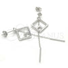 Sterling Silver Long Earring, with White Micro Pave, Polished, Rhodium Finish, 02.186.0086